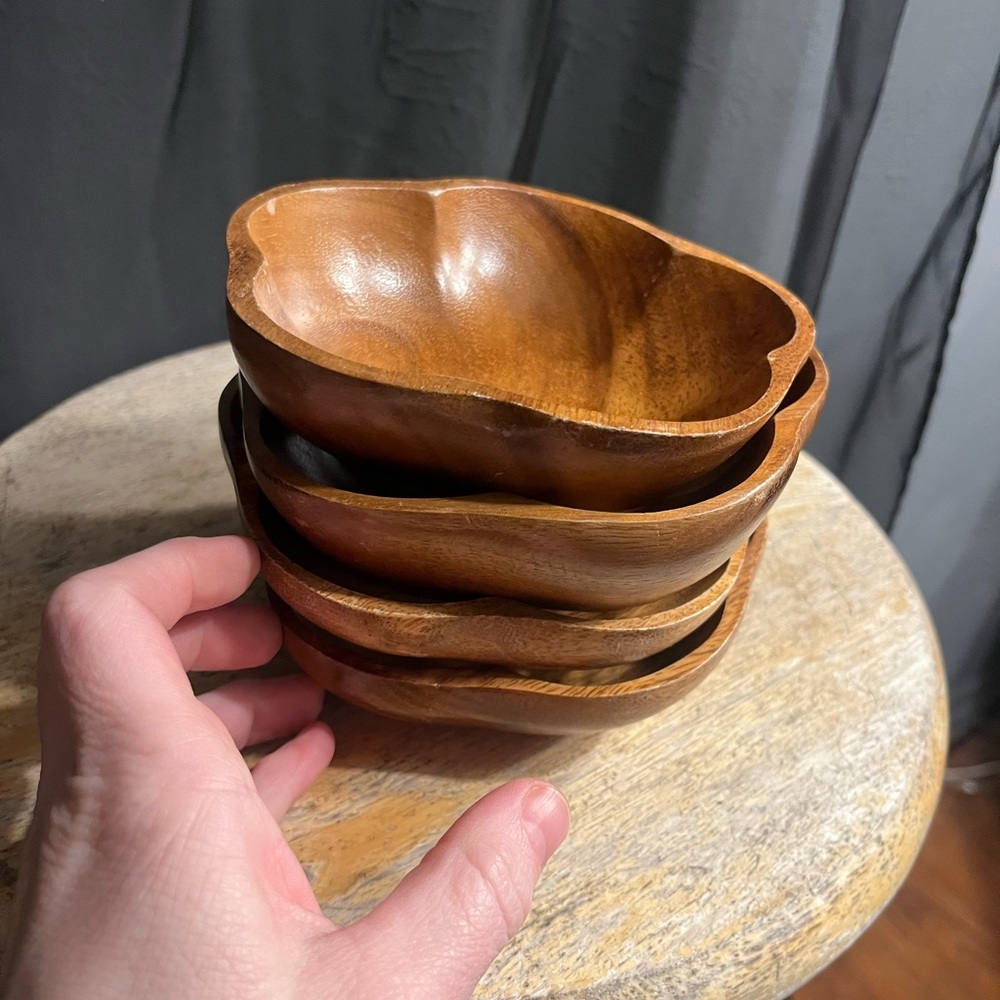 Handcrafted Wooden Serving Bowls - Natural Brown